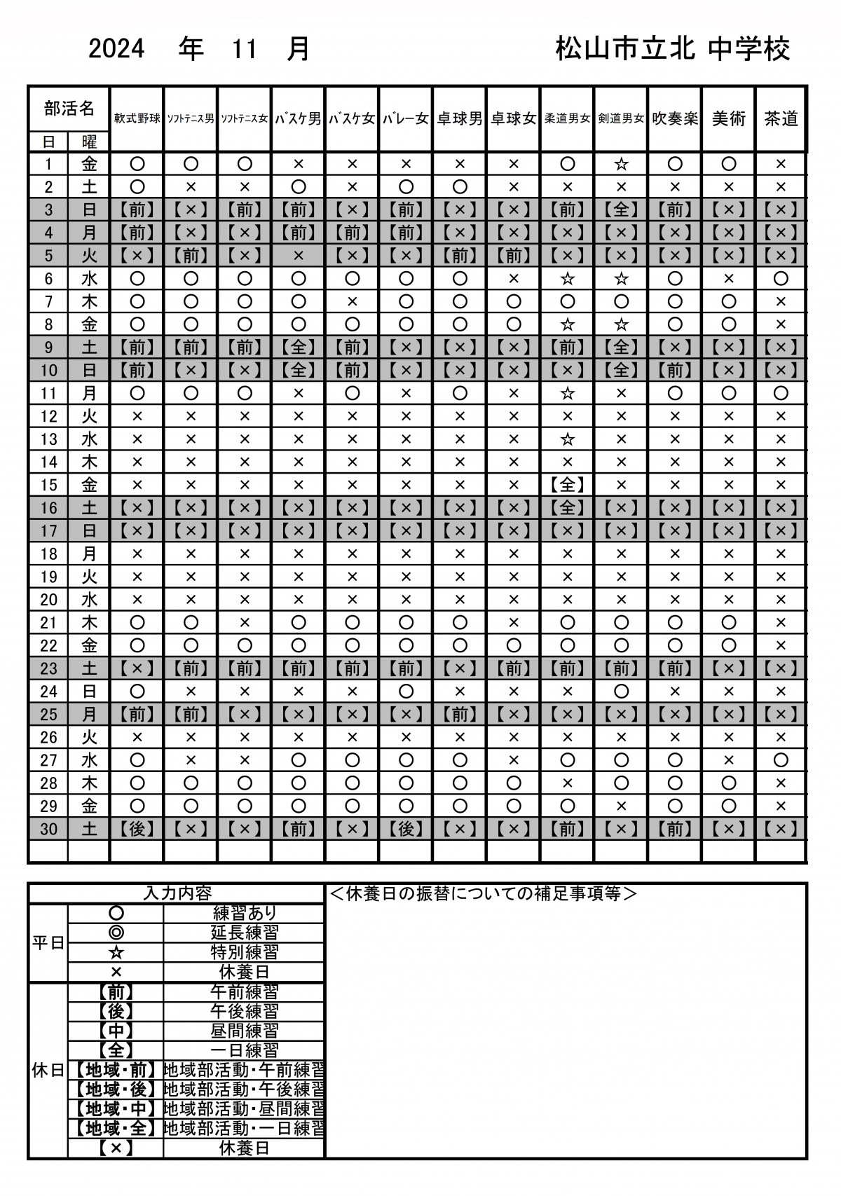 部活11月